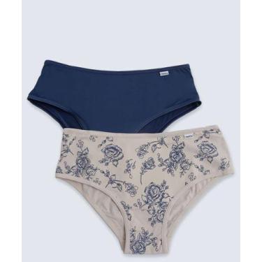 Imagem de Kit 2 Calcinhas Biquíni Floral DelRio-52025, Azul marinho, GG