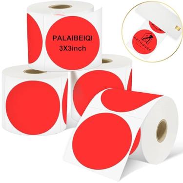 Imagem de PALAIBEIQI Etiquetas térmicas redondas de 7,6 x 7,6 cm, etiquetas de codificação de cores circulares, imprimíveis à prova d'água, 500 peças, adesivos redondos para casa, garagem, adesivos DIY, códigos