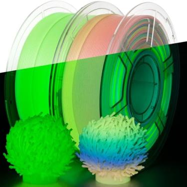 Imagem de IEMAI Pacote de filamentos PETG que brilham no escuro 2 kg, verde luminoso + filamento de impressora 3D arco-íris 1,75 mm, precisão dimensional ± 0,02 mm para Halloween, Natal e projetos criativos