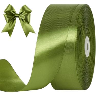 Imagem de CLUEWR Fita de cetim verde-oliva de 3,5 cm, 100 metros, rolo de fita para buquês de flores, embrulho de presente, casamento, artesanato feito à mão