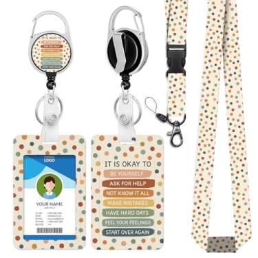 Imagem de IBOVODI Cordão de professor com suporte de identidade, cordões de citação inspiradora para chaves de crachá de identificação, lindo suporte de crachá de identificação com cordão retrátil, clipe de