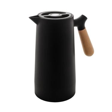 Imagem de Garrafa Térmica de Plástico para Café/Chá C/Cabo de Madeira Nórdica Preta 1 Litro Wolff