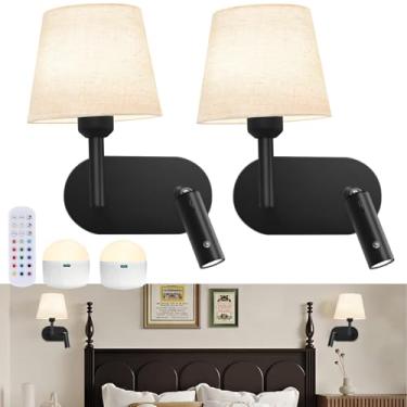 Imagem de Conjunto de duas arandelas de parede operadas por bateria, luzes de parede sem fio com lâmpada recarregável RGB de 10.000 mAh e controle remoto, decoração de parede com lanterna magnética removível