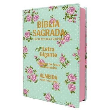 Imagem de Biblia Sagrada Letra Gigante Luxo Popular - Floral Verde - Com Harpa -