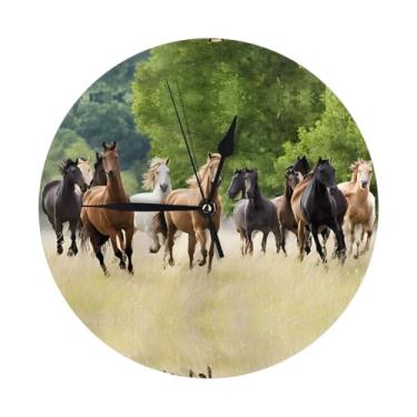 Imagem de ZERAOKE Vários tipos de cavalos - Relógio de parede redondo moderno com impressão - silencioso sem tique-taque operado por bateria, decoração de mesa ou parede para sala de estar, quarto, escritório.
