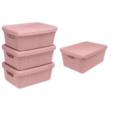Imagem de Kit 4 Caixas Organizadora Multiuso Decorativa 1,8L Juta Rosa - Jaguar