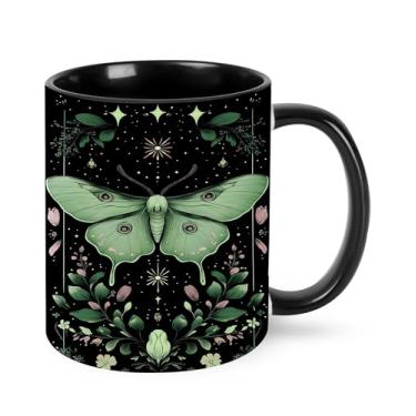 Imagem de Jumou Caneca de café de mariposa 325 ml copo de cerâmica engraçado bonito para mulheres homens novidade aniversário presentes de Natal micro-ondas escritório casa