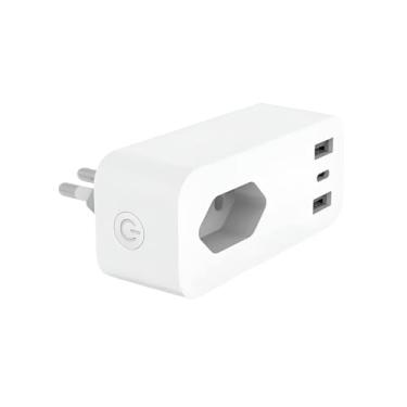 Imagem de Tomada Inteligente com USB, Branco, 2 USB + 1 USB-C, Bivolt, WiFi 2.4GHz, 16A, Proteção contra Sobrecarga