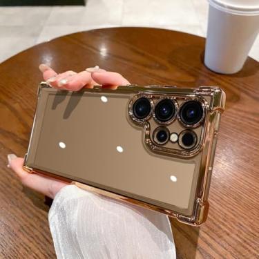 Imagem de Capa transparente de luxo com revestimento antichoque para Samsung Galaxy S24 Ultra S25 Edge S23 S22 S21 S20 (para Samsung S25/Dourada)