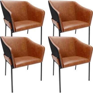 Imagem de Kit 4 Cadeiras Para Sala De Jantar Estar Living Olívia L02 Couríssimo Camel Preto - Lyam Decor