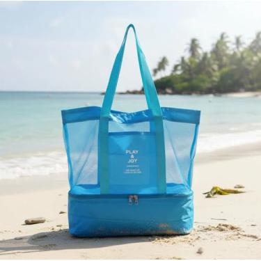 Imagem de Bolsa Sacola Térmica 30L com Bolso Térmico Cooler – Impermeável, Grande e Portátil | Ideal para Praia, Piscina, Viagem, Picnic, Academia e Dia a Dia (Azul Claro)