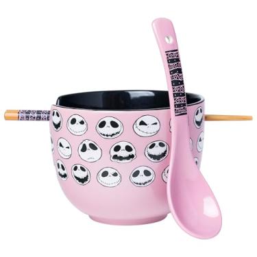 Imagem de Silver Buffalo Disney Tim Burton's Nightmare Before Christmas Jack Skellington Different Emotions Faces Cerâmica Ramen Noodle Tigela de arroz com pauzinhos e colher, seguro para micro-ondas, 590 ml