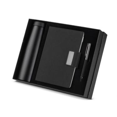 Imagem de Conjunto Executivo Premium com Caderno RPET 100 Páginas, Caneta Twist e Garrafa Térmica Inox 550ml, Preto com Fechamento Magnético, Caixa Presente Incluída