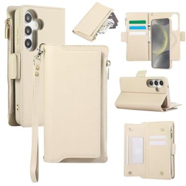 Imagem de Capa carteira para Samsung Galaxy S24 Plus, bolso com zíper magnético [destacável] capa de couro com compartimentos para cartões e dinheiro, [bloqueio RFID] Capa com alça de pulso e cordão para mulher