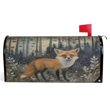 Imagem de TSENQUE Capas magnéticas para caixa de correio decorativa outono caixa de correio vinil férias à prova de intempéries decoração floresta raposa tamanho padrão 52,6 x 45,8 cm