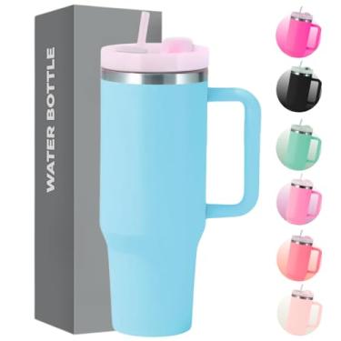 Imagem de Copo Térmico com Tampa 1200 Ml Caneca Garrafa Térmica Com Canudo - Inox Parede Dupla (Azul Celeste)