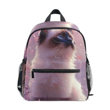 Imagem de GAIGEO Cute Siamese Cat Cherry Floral Toddler Mini Backpack with Whistle, Adjustable Chest Strap, Backpack for Boys Lightweight & Compact for Ages 3-8