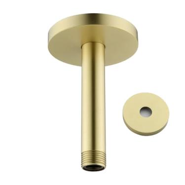 Imagem de SEABEFORE Braço e flange de chuveiro de 10 cm em ouro escovado, braço de chuveiro montado no teto para chuveiro de chuva, SE-RD91038-4BG