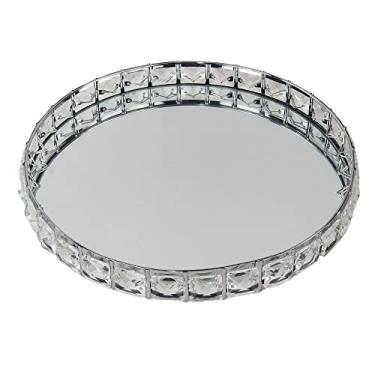 Imagem de Bandeja Decorativa Redonda Prata Cristal com Espelho 26cm KV0253 BTC