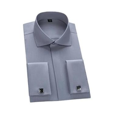 Imagem de Camisa Masculina Slim Fit Com Punho Francês, Mangas Longas, Botões Ocu