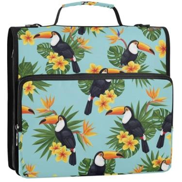 Imagem de Tropical Toucans Organizador de fichários com zíper de 3,5 polegadas, 3 anéis, bolsa resistente para fichários escolares com alça de ombro, pasta de armazenamento com alça, 34,5 x 31,5 x 9 cm