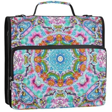 Imagem de Organizador de fichário com zíper mandala aqua, fichários de 3 anéis, bolsa de fichários escolares coloridos resistentes com alça de ombro, estojo portfólio de armazenamento com alça, 34,5 x 31,5 x 9