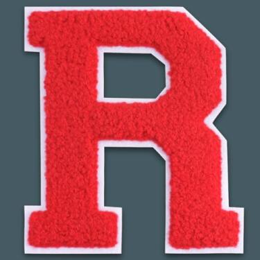 Imagem de QianSiLi Adesivos de letras universitárias de chenille vermelho de 15 cm, letras grandes para jaquetas Letterman, moletons com capuz, mochilas, coletes, roupas, adesivos individuais da letra R