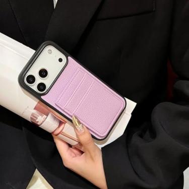 Imagem de HTVJFXCapa protetora tipo carteira em couro PU com estampa de lichia e dois compartimentos para cartões para iPhone 16 Plus (Para iPhone 16 Plus/Roxo)