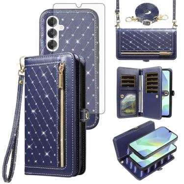 Imagem de Capa de telefone para Samsung Galaxy A16 5G/4G Carteira com zíper destacável capa magnética protetora de tela transversal alça de cordão Bling compartimentos para cartão de crédito A 16 16A SM-A166U