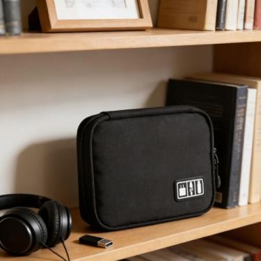 Imagem de Capa organizadora preta de eletrônicos, bolsa organizadora de cabos acolchoada para carregadores, carregadores portáteis de cabos, bolsa de viagem durável