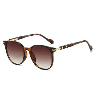 Imagem de Óculos de Sol UV400 - Rebites Ovais com Lentes Degradê Estilo Punk para Homens e Mulheres, Ideal para Esportes ao Ar Livre, Corrida e Ciclismo, Estampa de Leopardo e Degradê Chá