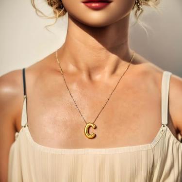 Imagem de Colar com inicial A 3D, pingente de alfabeto personalizado, joia elegante, presente para uso diário e ocasiões especiais, F, Aço inoxidável, Sem Pedra Preciosa