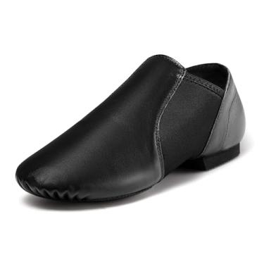 Imagem de ARCLIBER Sapatos de dança de couro sem cadarço para crianças grandes, Preto, 40