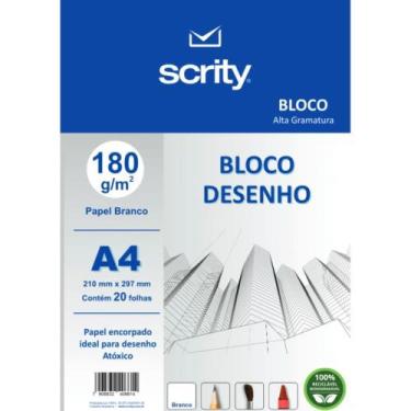 Imagem de Bloco Desenho A4 Branco 180G com 20 Folhas para Educação Artística - S