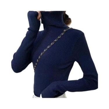 Imagem de Suéter Feminino De Gola Alta Em Cashmere Macio, Pulôver Básico De Tric