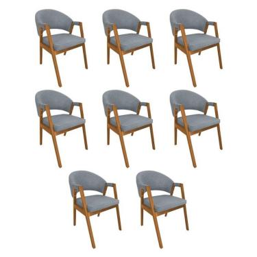 Imagem de Kit 8 Cadeiras De Jantar Madeira Maciça Helen Impermeável Cerejeira Cinza Linho