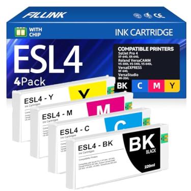Imagem de FILLINK Cartuchos de tinta ESL4 220 ml compatíveis com Roland Eco-Sol MAX2 MAX 2 ESL4 cartucho de tinta para impressora RF-640 VS-300i VS-540i VS-640i XF-640 XR-640 (1BK,1C,1M,1Y-4pk 220ml)