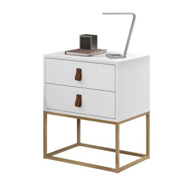 Imagem de Mesa De Cabeceira Estilo Industrial Branco Com Pés De Ferro - LCN Move
