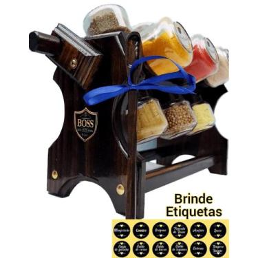 Imagem de Porta Tempero Giratório com Manivela 12 Potes Escuro - Boss Arte em Ma