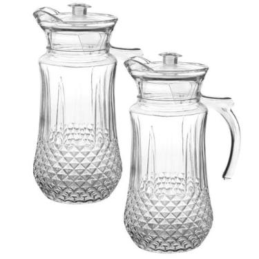 Imagem de Kit 2 Jarra De Vidro Transparente Com Tampa Agua Suco Alça Bico 1,4 L 