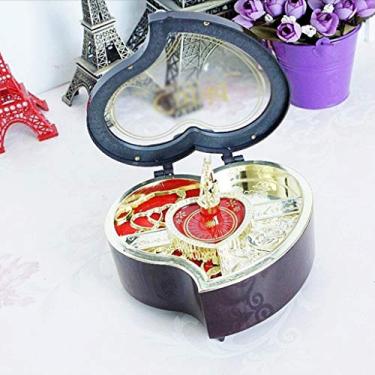 Imagem de pcagfaajmh Caixa de música em forma de coração, balé em forma de coração, caixa de música com manivela de plástico, caixa de música mecânica, presente de aniversário