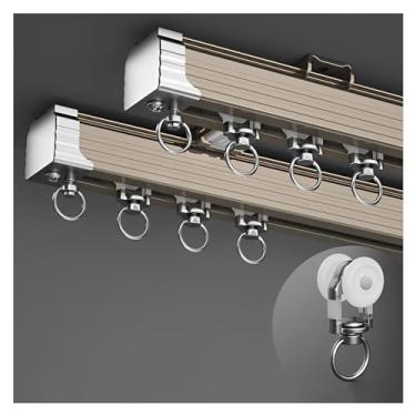 Imagem de Trilhos de cortina de alumínio, trilhos duplos de cortina, trilhos de cortina resistentes, dois métodos de instalação (suporte no teto ou na parede), para varões de cortina divisores de sala de estar