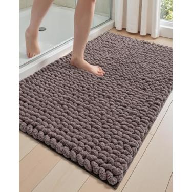 Imagem de DEXI Tapetes de banheiro 61 x 109 cm, tapete de banho lavável antiderrapante, tapetes de chenille super espessos para piso de chuveiro, tapete felpudo fofo de pelúcia para banheira, marrom