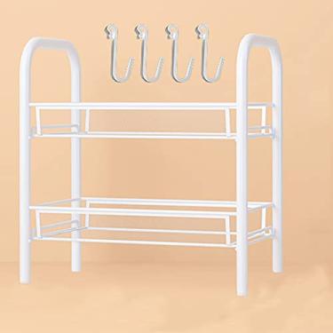 Imagem de Rack de armazenamento estreito de 2 camadas, prateleiras pequenas de organização de armazenamento, prateleiras de arame de metal à prova d'água, carga de 10 kg por camada, branco/preto, instalação sem