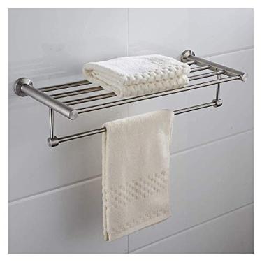 Imagem de CGKs6anmU Organizador de chuveiro prateleira de toalha de banheiro de aço inoxidável montado na parede moderno toalheiro com barra de toalha acabamento escovado suporte de gancho de toalha 60 cm 0110