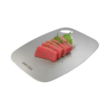 Imagem de Beviss Tábua de corte de titânio 100% puro, 29 cm x 20,7 cm, livre de BPA, não porosa e durável, tábua de cortar para carne, legumes, frutas