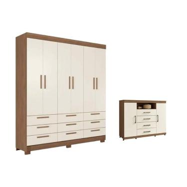 Imagem de Quarto Completo Modu +1Cômoda QC448 Jatoba/Areia - Santos Andirá