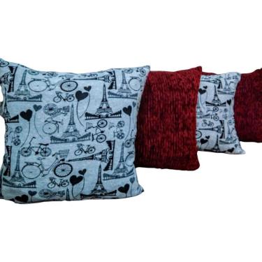 Imagem de Kit Capa Para Almofada Paris Chenille Vermelho 4 Peças