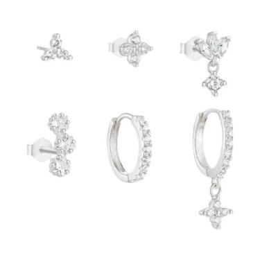 Imagem de Brincos De Argola Pendentes Com Flor De Zircônia Banhados a Ouro 14K, 