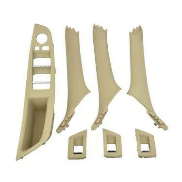 Imagem de Painel de apoio de braço da porta interna esquerda, conjunto de maçaneta de tração compatível com BMW Série 5 F10 F18 520i 525i 528i 530i 2010-2016(Creamy-White)